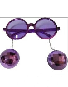 Resim Derin Stok Disko Küpeli Parti Gözlüğü Mor Renk 15X16 cm 