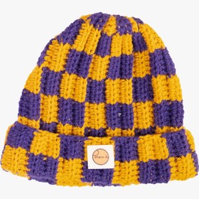 Resim Beanie Damalı Şapka - Sarı-Mor 