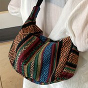 Resim Tribal Stil Tuval Omuz Çantası, Katlanabilir Çapraz Vücut ile Fermuar Kapatma, Çizgili Desen, Ulusal Bayrak Teması, Elde Yıkama, Kenar Boyalı Astar 