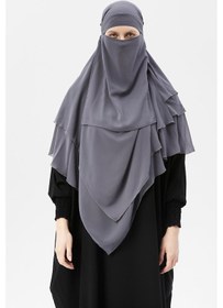 Resim Altobeh Hazır Pratik Şifon Üç Katlı Peçeli Üçgen Hac Umre Şalı Sufle Hijab Nikap Füme 