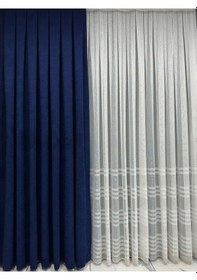 Resim Parlement Mavi Petek Kadife Fon Perde Ekstrafor Büzgülü Ütü İstemez Fon Parlement Mavi 