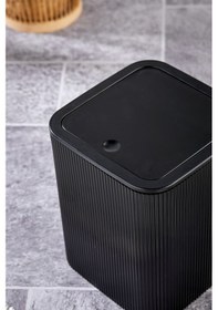 Resim Line Çizgili Kare Kapaklı Klik Çöp Kovası Banyo Mutfak Siyah 