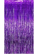 Resim Metalize Arka Fon Kapı Perdesi Mor 100x200 Cm 