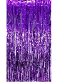 Resim Metalize Arka Fon Kapı Perdesi Mor 100x200 Cm 