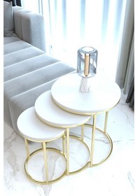 Resim Faymend 3lü Lüx C Zigon Sehpa Gold Beyaz Gold Mat Beyaz 