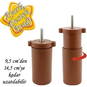 Resim Ayarlı Destek Ayağı 9.5 X 14.5cm Kahverengi Gizli Ayak M8 Civatalı İncediş Mobilya Kanepe Baza Koltuk 