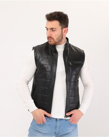 Resim Nyc Giyim Tekstil & Deri Şişme Yelek Hakiki Deri Siyah Renk Dar Kesim 