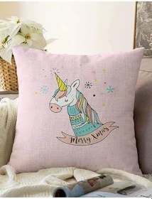 Resim RealHomes Çift Taraflı Pembe Zeminde Unicorn Motifli Bebek Odası Raşel Örme Yastık Kırlent Kılıfı, Sonil-K4422-43x43cm 