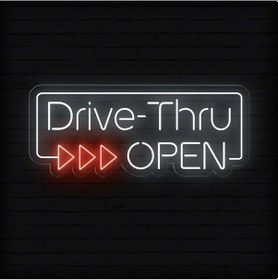 Resim Drive-thru Open Yazılı Neon Tabela Beyaz 