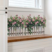 Resim 1 adet Glam Stil Çiçek Duvar Stickeri - Çıkarılabilir, Su Geçirmez PVC Sticker, Pembe Çiçekler ve Yeşil Yapraklar, 39.88cm x 59.94cm, Ev Dekoru, Mutfak, Banyo veya Ofis için Mükemmel, Yeniden Kullanılabilir Duvar Sanatı | Parıltılı Bitiş | Kolay Kurulum, Çiçek Dekoru 