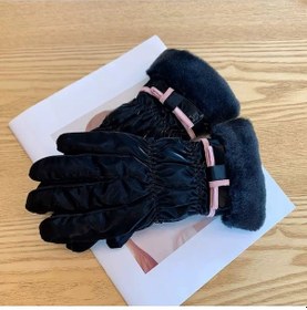 Resim Bosphorusboutique Mengtuo Kadın Kış Moda Sıcak Kadife Kalınlaşmış Rüzgar Geçirmez Kelebek Bulut Kadife Kayak Eldivenleri Siyah Sd Siyah 