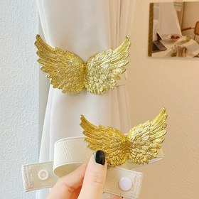 Resim 2 Adet Altın Kanat Şeklinde Perde Bağları Ayarlanabilir Kayışlarla - İç ve Dış Mekan Dekoru için Zarif Polyester Perde Tutucular, Çağdaş Tarz 