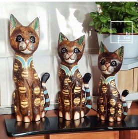 Resim Tizzy 30 Cm 3 Lü Ahşap Kedi Figürü Takımı Otantik Dekoratif Obje Seti, Ev Ve Ofis 77-2 
