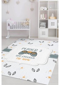 Resim Homshtag Üçüncü Oyuncu Geldi Beyaz Renk Çocuk Odası Halısı Minimal Çocuk Halısı Çok Renkli 