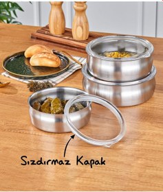 Resim Steel&More 3 Lü Çelik Güveç Model Saklama Kabı 6 Parça Gri 