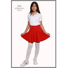 Resim Kız Çocuk Okul Etek Kırmızı Yüksek Bel Içi Şortlu Likralı Kumaş Okul-oyun-spor-etkinlik Eteği Kırmızı 