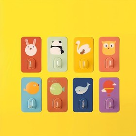 Resim 6 Adet Sevimli Karikatür Sticker Duvar Kancaları Kristal Net PC Malzeme Çok Amaçlı Deliksiz Mutfak Aleti Kancaları Su Geçirmez Dikişsiz Güçlü Yapışkan Kancalar 