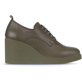 Resim Bueno Shoes Haki Deri Kadın Dolgu Topuklu Ayakkabı 01wz8300 
