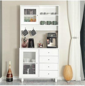 Resim Pasific Home Grano Kahve Köşesi Çok Amaçlı Kiler Dolabı, 96 cm, Parlak Beyaz 