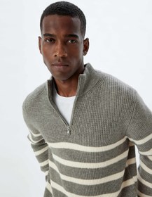 Resim Kışlık Triko Kazak Dik Yaka Yarım Fermuarlı Uzun Kollu 