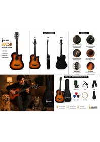 Resim Valares 38c Kesik Kasa Sap Ayarlı Akustik Gitar 38 4/4 Full Aksesuar Hediyeli Sunburst Suhr Burst 
