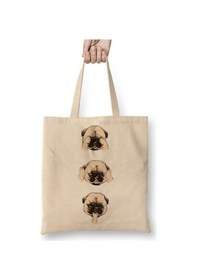 Resim Toyaso Pug Köpek Beyaz Bez Çanta Uzun Saplı Alışveriş Çantası Plaj Çantası Beyaz 