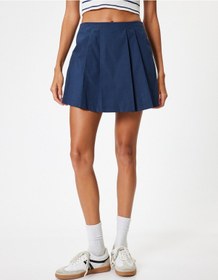 Resim Koton Mini Şort Etek Pileli Standart Bel Slim Fit Pamuklu Lacivert 4sal70131ıw Lacivert 