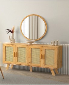Resim Destan Yemek Odası Aynalı Konsol 4 Kapaklı Natural Ağaç 180cm-kurulu Gönderilir Naturel 