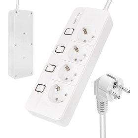 Resim Ecuy 4'lü Ayrı Anahtarlı Akım Korumalı Priz 4000 Watt 16 Amper, 1400 Joule 2 Metre Kablolu Grup Priz 