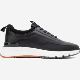 Resim Marcomen Erkek Kalın Taban Bağcıklı Sneaker Gerçek Deri MC 21323 SİYAH 