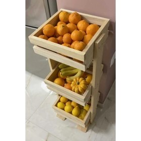 Resim Ela Wood Working Doğal Ahşap 3 Katlı Sebzelik Meyvelik 