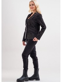 Resim Bold & Young Kadın Baskılı Kadife Blazer Ceket Likralı Pamuklu Kumaş, Astarlı, Çift Cepli Kadife Desenli Siyah 