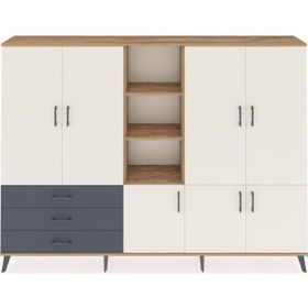 Resim Arges Dolap 11 Raflı 3 Çekmeceli 7 Kapaklı 220x30x163 Çam-aytaşı/ Çam-aytaşı/antrasit 