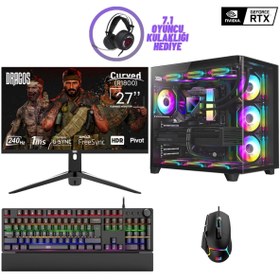 Resim DRAGOS DRx7268 Ryzen 5 7600 16GB DDR5 Ram 1TB NVMe 8GB RTX4060 27 İnç 240Hz Curved Sıvı Soğutmalı Oy 