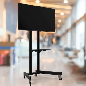 Resim ALPIN TV/Fuar Standı Bilgisayar Askı Aparatlı Metal Tekerlekli TV Sehpası/Ünitesi 40” inç – 75” inç 