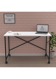 Resim Kenzlife Ofis Masası Momoko 075 150 60 Byzsyh Tekerlekli Bilgisayar Çalışma Büro Beyaz 