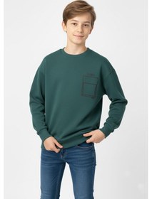 Resim Baskı Detaylı Bisiklet Yaka Erkek Çocuk Sweatshirt-90914 Yeşil 