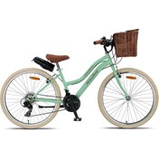 Resim Trendbisiklet Retro Classic 26 Jant Bisiklet, Shimano 21 Vites, Hasır Sepetli Vintage Şehir Bisikleti, Krem Lastik 