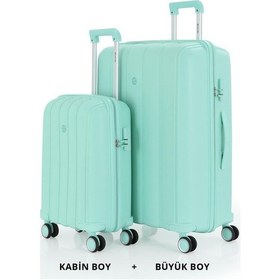 Resim Mçs Bavul Büyük Ve Kabin 2li Set Kırılmaz Silikon Valiz V305 Mint Mint Yeşili 