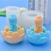 Resim Fochsia Lotus Şamdanı Ve Buda Heykeli Silikon Kalıp Seti - Süt Beyazı Reçine Alçı Mum Fildişi 