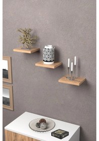 Resim Uslucan Alışveriş Duvar Rafı Dekoratif 3 Adet Çiçeklik Kare Ceviz 