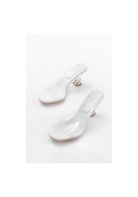 Resim No8 Home S-619 Beyaz Rugan Şeffaf Bantlı Şeffaf Topuklu Yuvarlak Burunlu Kadın Terlik Çok Renkli 