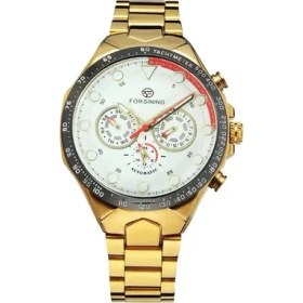 Resim Hanyang Altın Beyaz Forsınıng Şık Siyah Otomatik Mekanik Saat Erkekler 3D Dizin Çalışma Alt Kadran Steampunk Askeri Saatler Metal Kayış Saat (Yurt Dışından) 