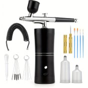 Resim Profesyonel Kablosuz Airbrush Seti - Tırnak Sanatı, Makyaj ve Boyama için Şarjlı Hava Fırçası, Kompresör Dahil, USB Şarj, 1000mAh Lityum Pil, Formaldehitsiz 