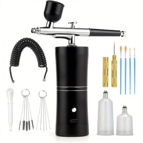 Resim Profesyonel Kablosuz Airbrush Seti - Tırnak Sanatı, Makyaj ve Boyama için Şarjlı Hava Fırçası, Kompresör Dahil, USB Şarj, 1000mAh Lityum Pil, Formaldehitsiz 