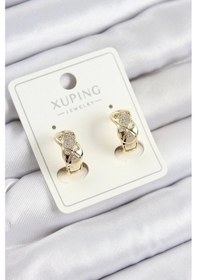 Resim Xuping Zirkon Taşlı Geometrik Desenli Halka Model Gold Renk Kadın Küpe Çok Renkli 