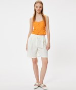 Resim Crop Atlet Poplin Kalın Askılı Düğmeli V Yaka Slim Fit 