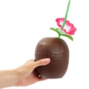 Resim Nessiworld Hindistan Cevizi Hawaii Luau Aloha Pipetli İçecek Kabı Bardak 10x13 cm 1 Adet 