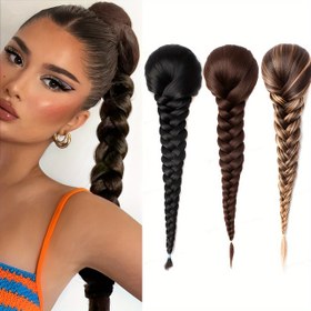 Resim 1pc Elegant Dalgalı Dalgali Kuyruk Poni Kuyruğu Uzantısı, 16 inç Balık Kemiği Örgülü Klipsli Saç, Sentetik Dalgalı Poni Kuyruğu ile Çizme, Üniseks-Erkek, Moda Parti Noel Yılbaşı Hediyesi 