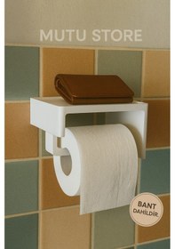 Resim Yapışkanlı Tuvalet Kağıdı Askısı Banyo Tuvalet Kağıtlığı Aparatı Peçetelik Organizer Plastik Beyaz 